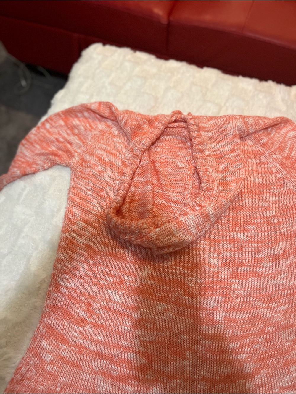 Women's Hooded Marled Knit Sweater in Coral peach color very comfortable
